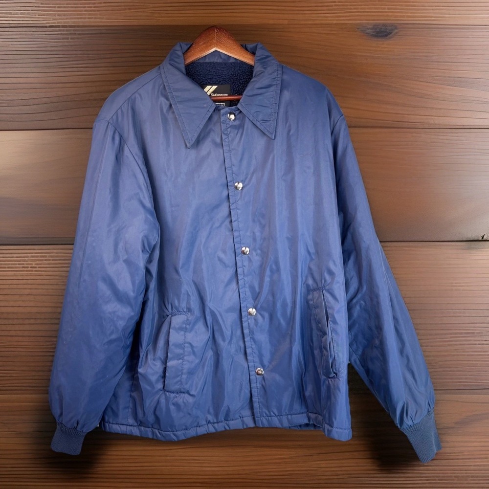 True Vintage 80s Sears Navy‎ Blue Jacket Men's L Windbreaker Fleece Lined Retro